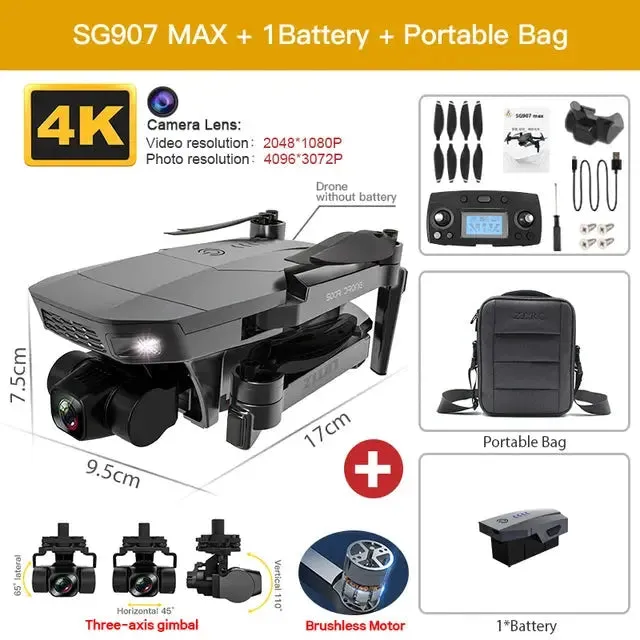 SG907 MAX Drone 4k HD Profesional Dron With Camera 3-Axis Gimbal Brushless 5G Wif GPS Optical Flow RC Quadcopter for Adult