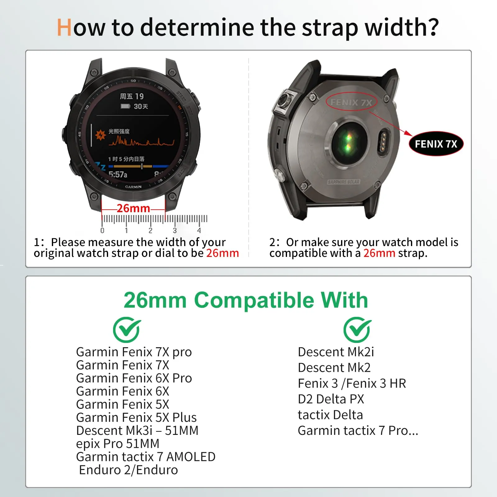 Silicone Bands For Garmin Fenix 7X | Fenix 6X | Fenix 5X | Fenix 5P | 5 Plus | Fenix 6X Pro | Fenix 3 - Grey