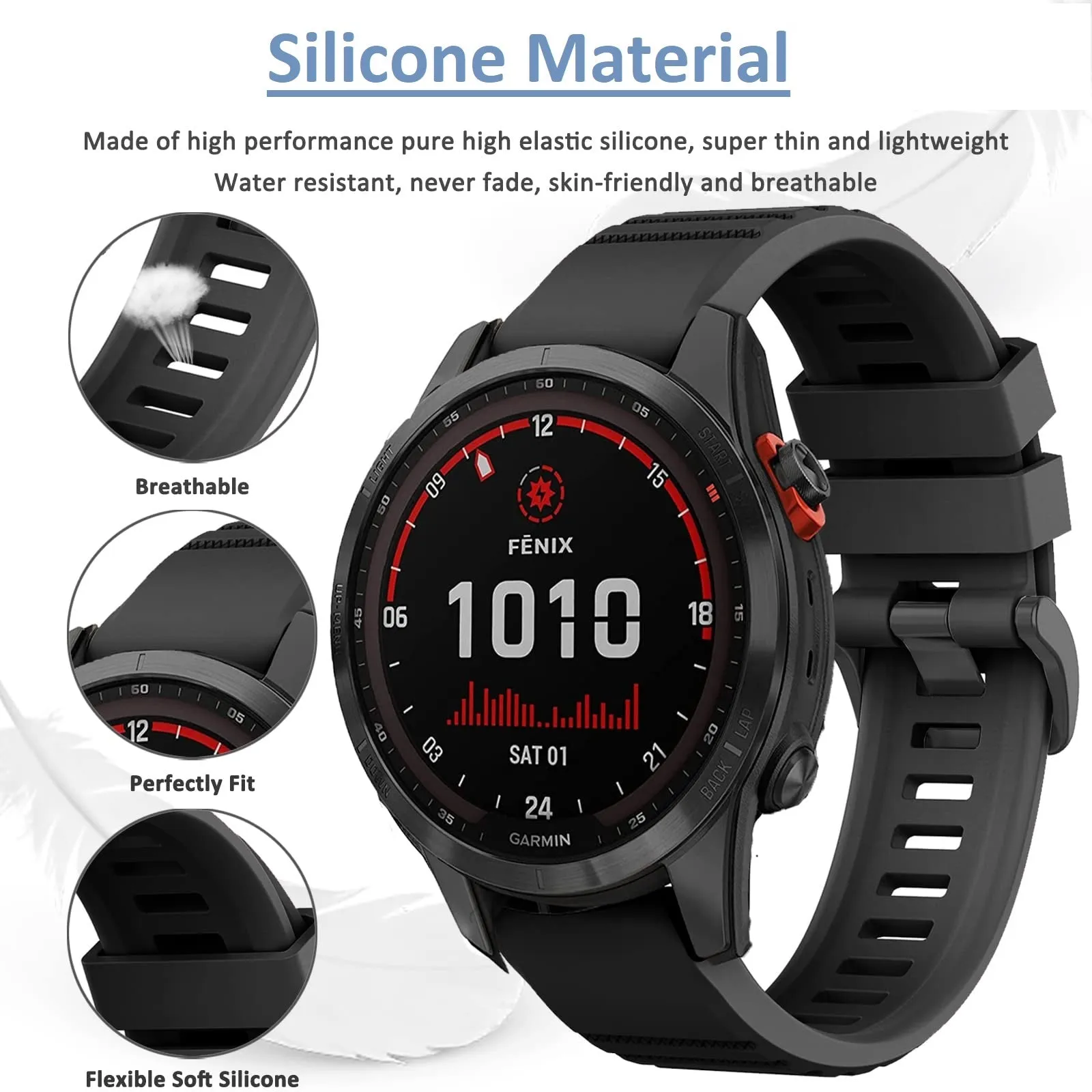 Silicone Bands For Garmin Fenix 7X | Fenix 6X | Fenix 5X | Fenix 5P | 5 Plus | Fenix 6X Pro | Fenix 3 - Grey