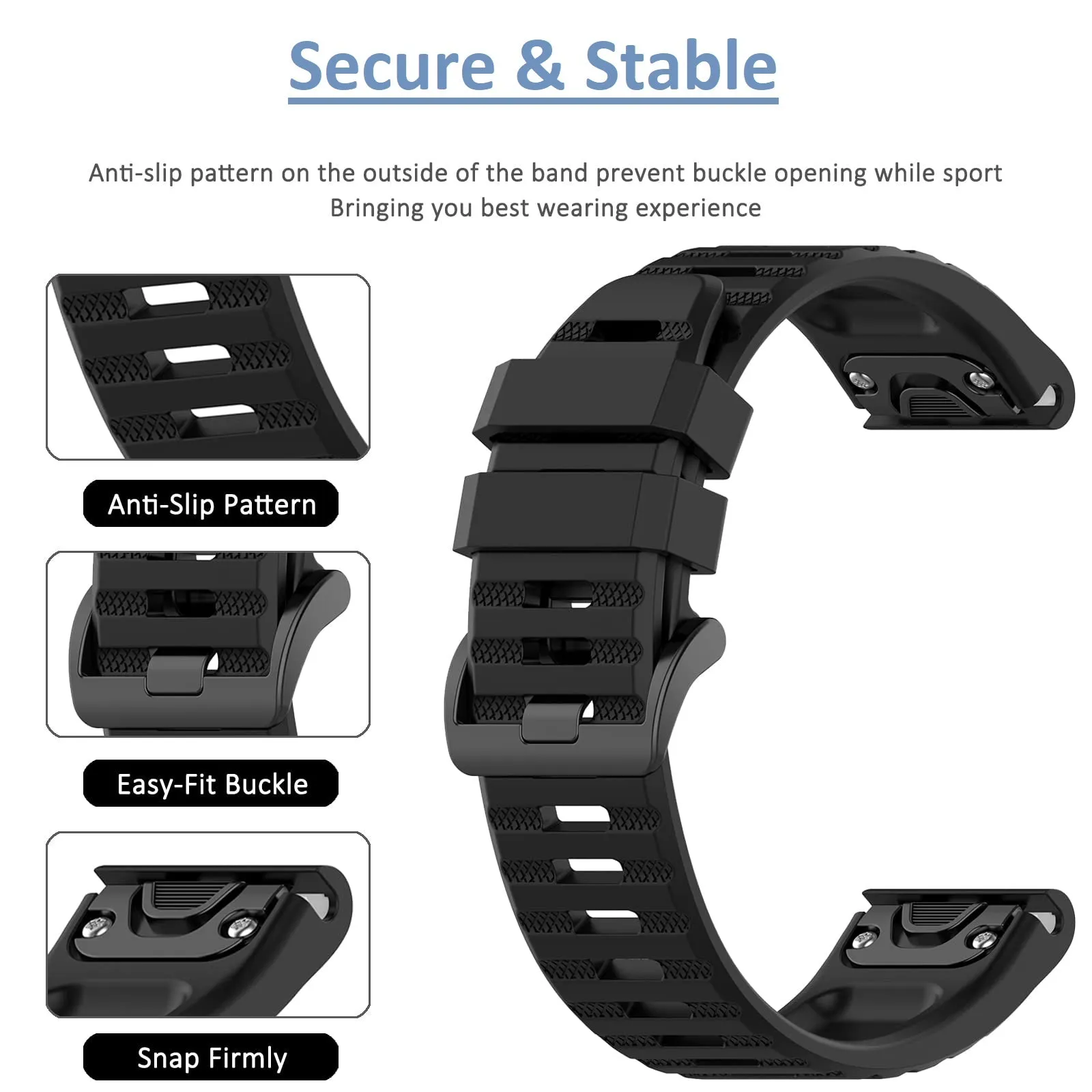 Silicone Bands For Garmin Fenix 7X | Fenix 6X | Fenix 5X | Fenix 5P | 5 Plus | Fenix 6X Pro | Fenix 3 - Grey