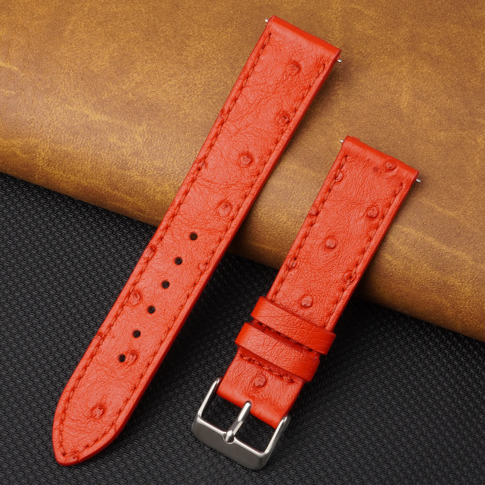 Slim Red Ostrich Leather Watch Band