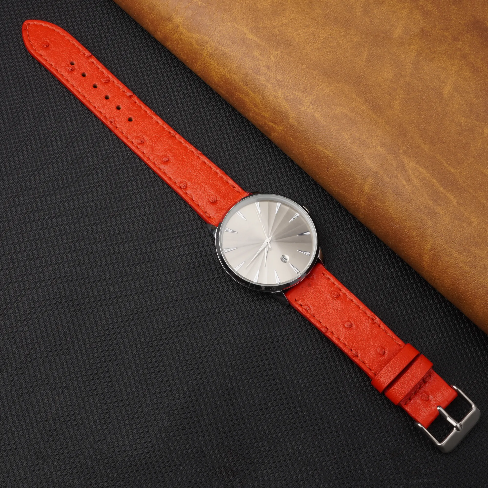 Slim Red Ostrich Leather Watch Band