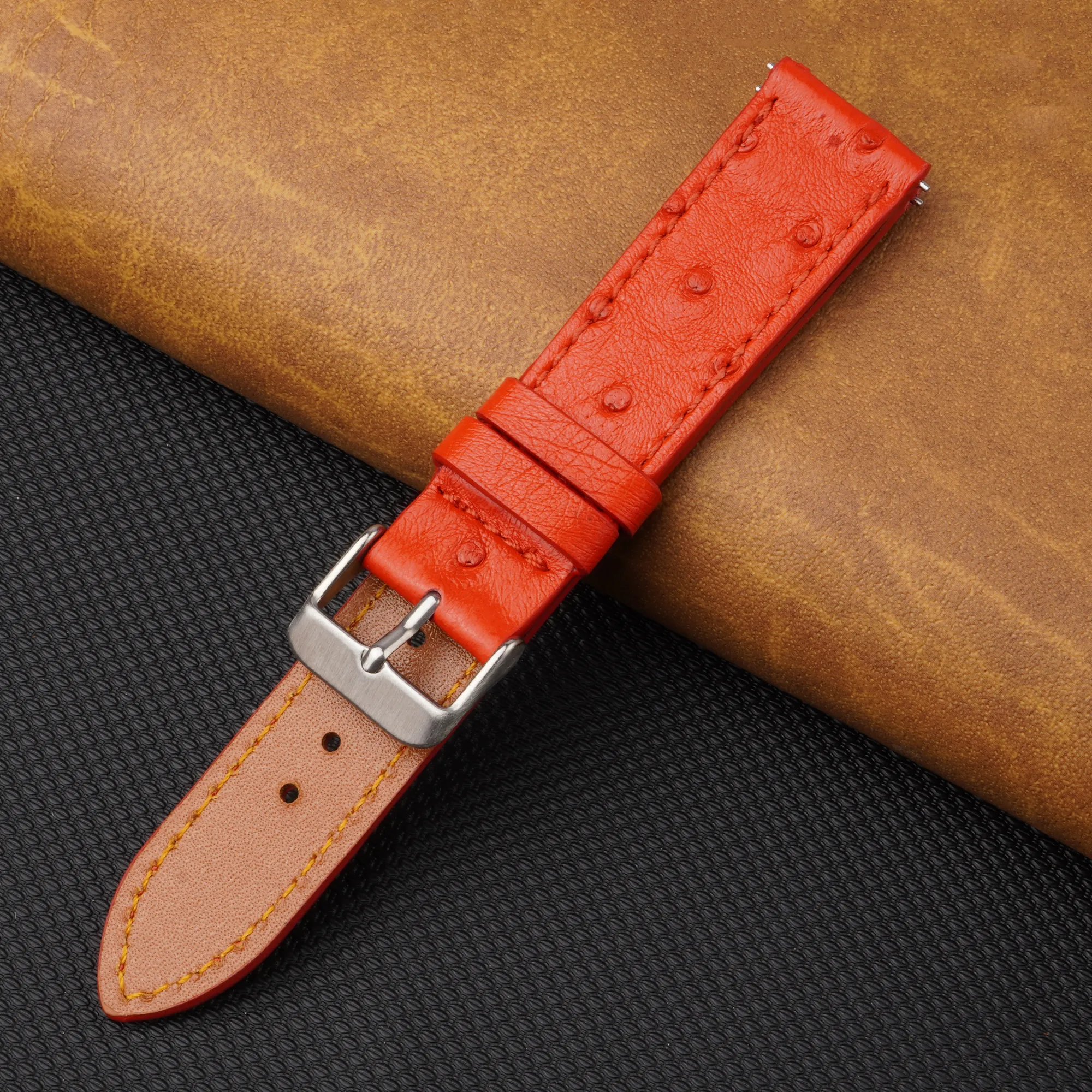 Slim Red Ostrich Leather Watch Band