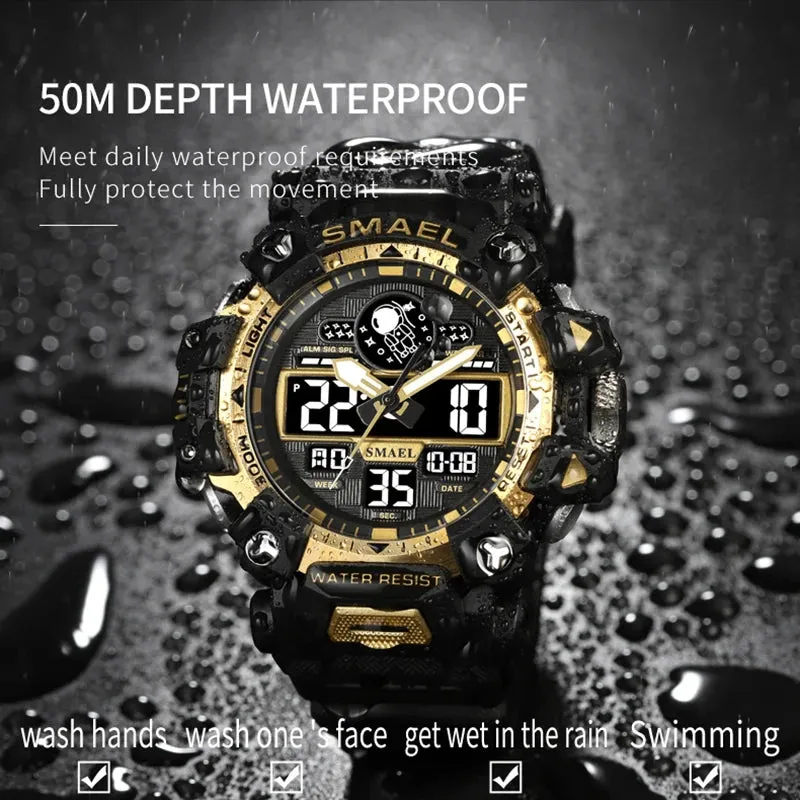 SMAEL Brand Men Sports Watches 50m Waterproof Digital Clock New Men Military Watch Army  8078 Led Quartz Watch Men Wristwatches