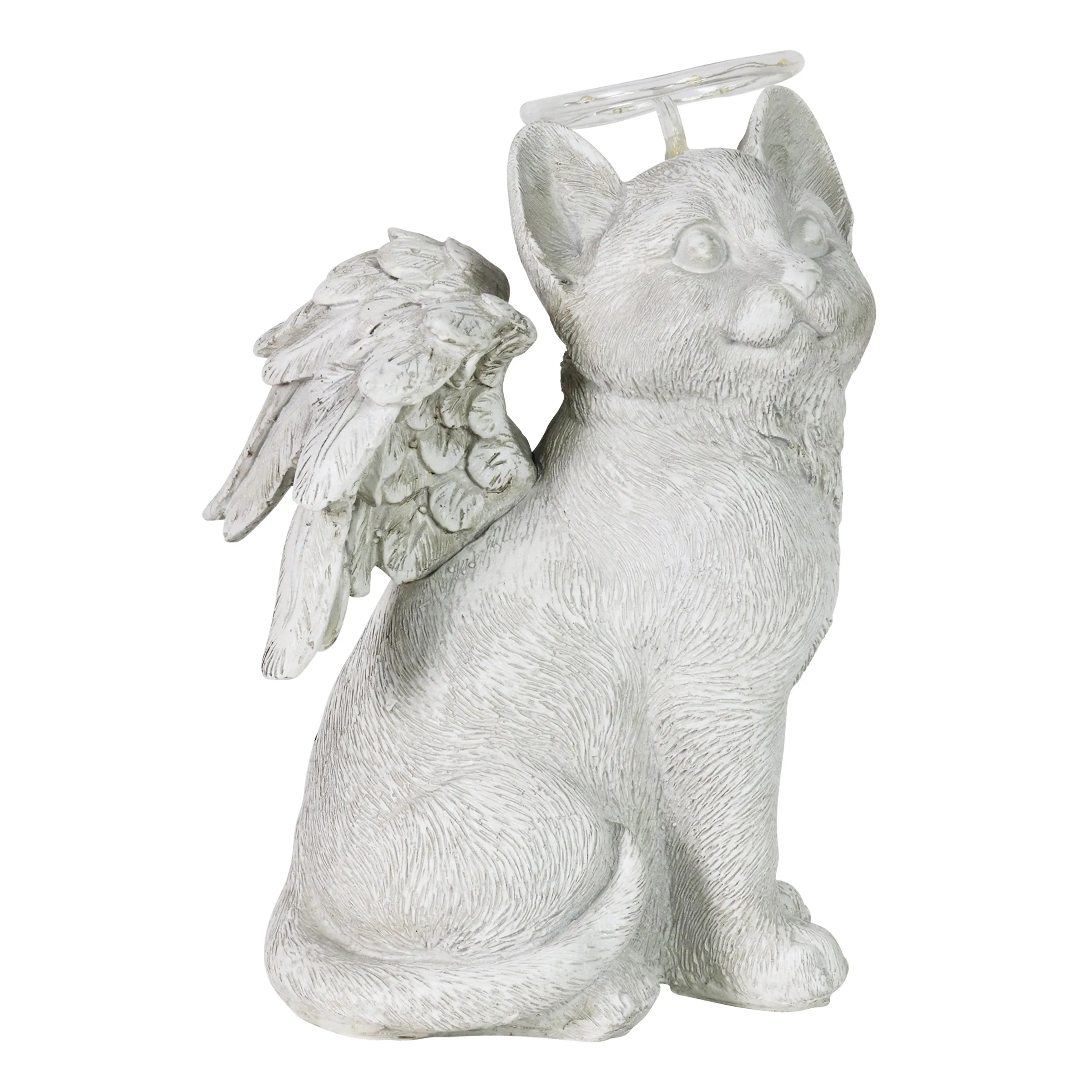 Solar Halo Cat with Angel Wings Memorial Statue, 10 Inches