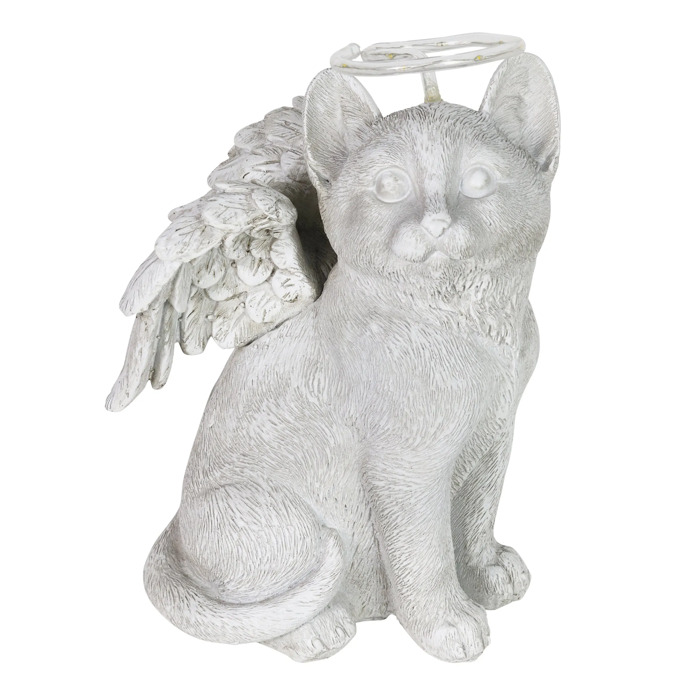 Solar Halo Cat with Angel Wings Memorial Statue, 10 Inches