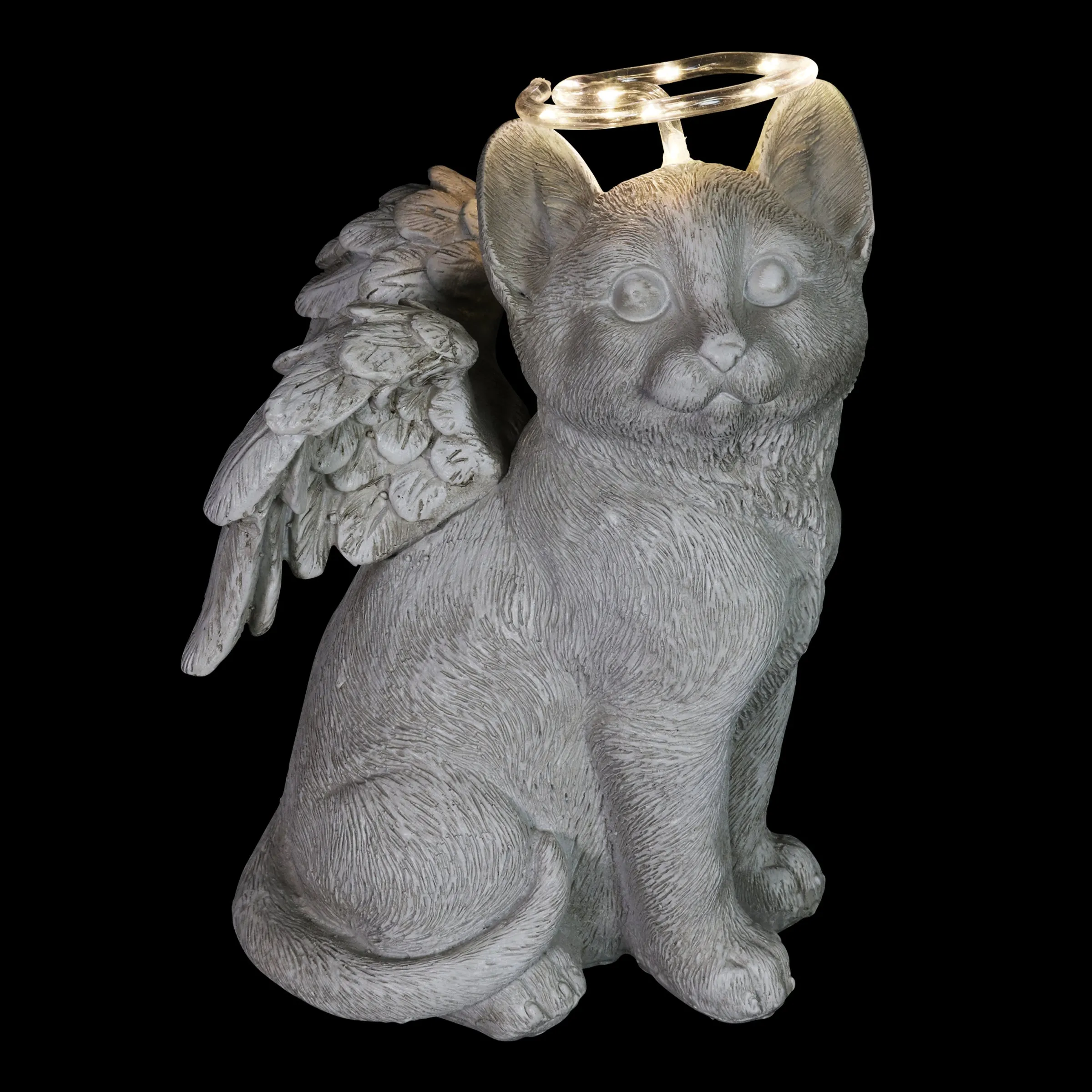 Solar Halo Cat with Angel Wings Memorial Statue, 10 Inches