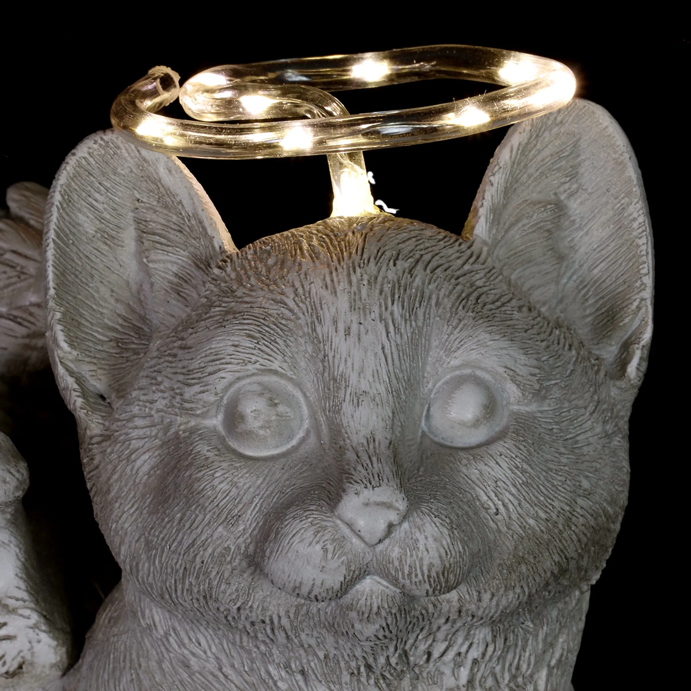 Solar Halo Cat with Angel Wings Memorial Statue, 10 Inches