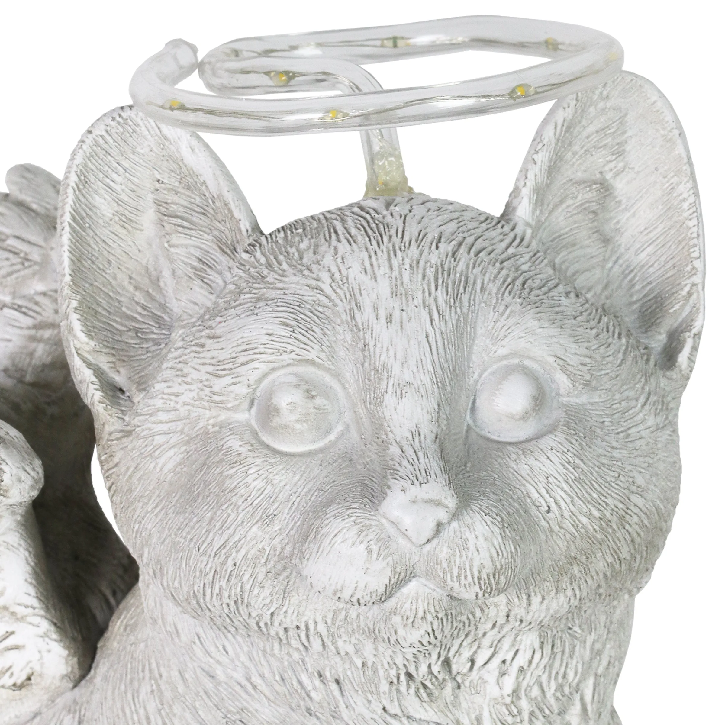 Solar Halo Cat with Angel Wings Memorial Statue, 10 Inches