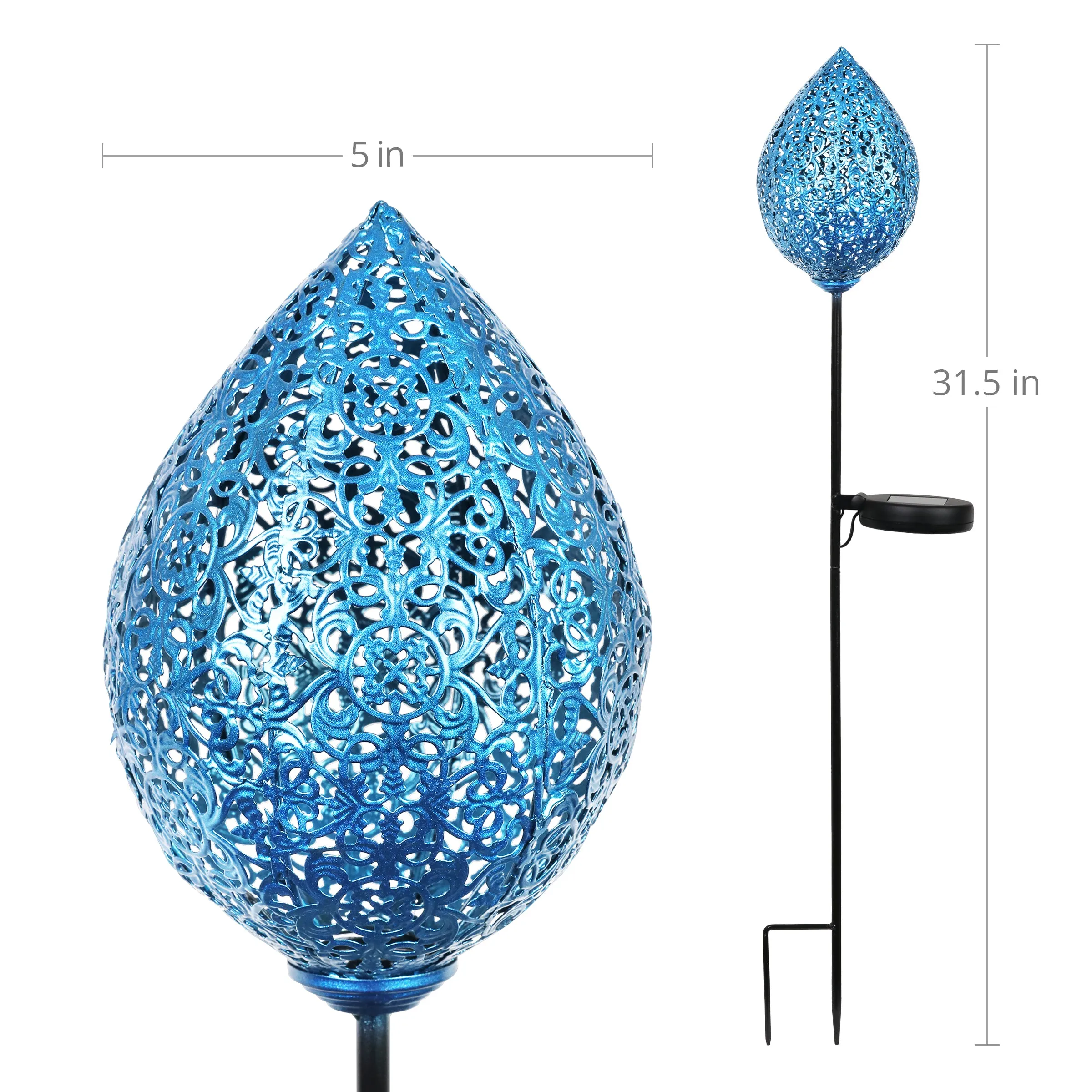 Solar Metal Blue Tear Drop Garden Stake, 5 by 31 Inches