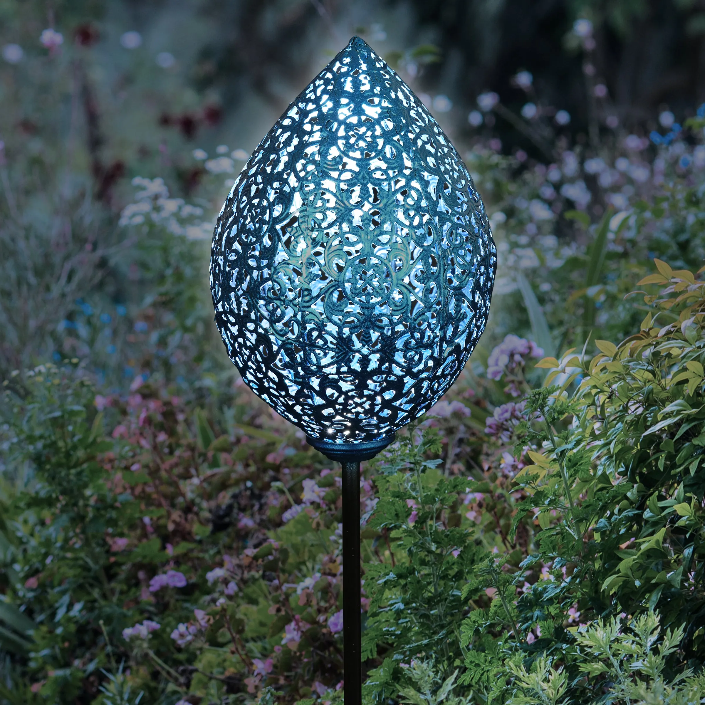 Solar Metal Blue Tear Drop Garden Stake, 5 by 31 Inches