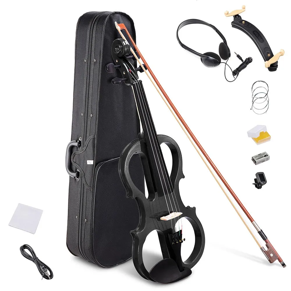 TheLAShop 4/4 Full Size Maple Silent Electric Violin Headphone Set w/ Case