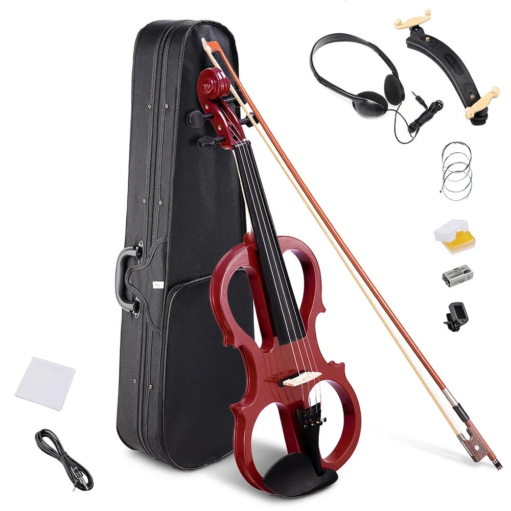 TheLAShop 4/4 Full Size Maple Silent Electric Violin Headphone Set w/ Case