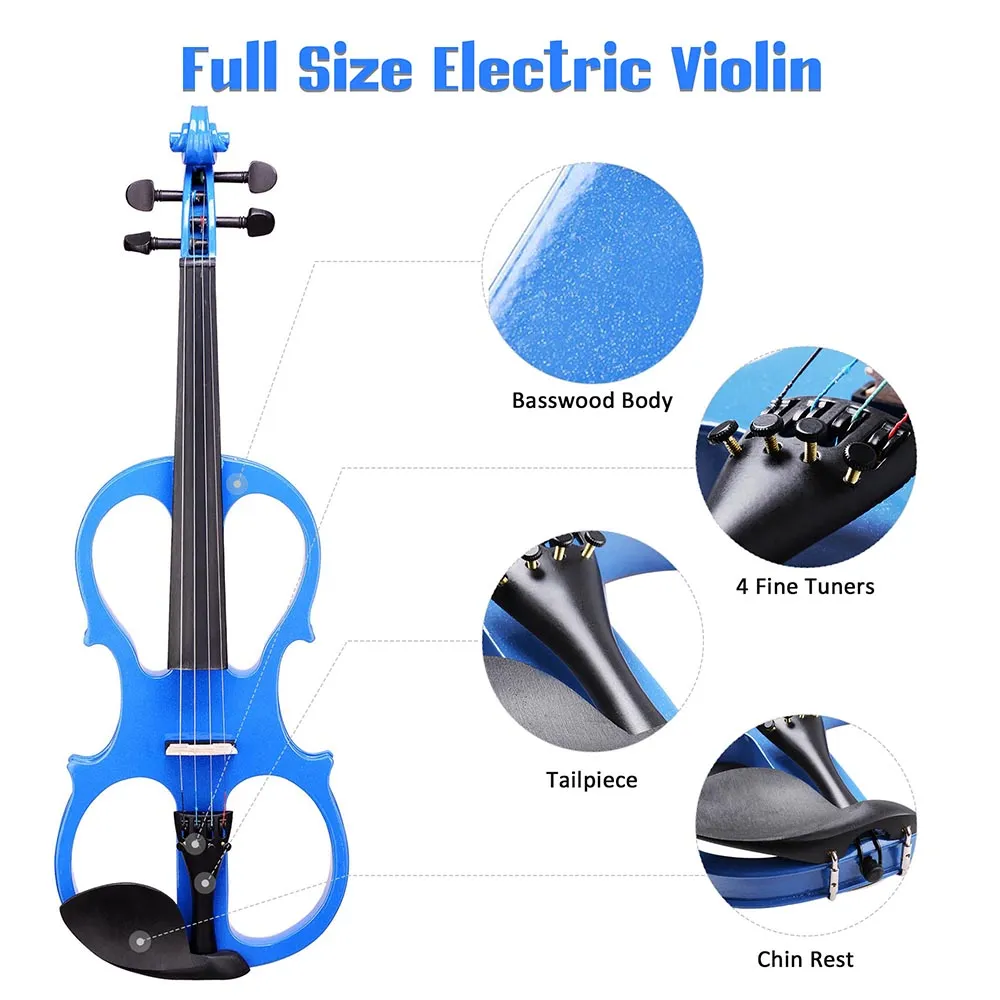 TheLAShop 4/4 Full Size Maple Silent Electric Violin Headphone Set w/ Case