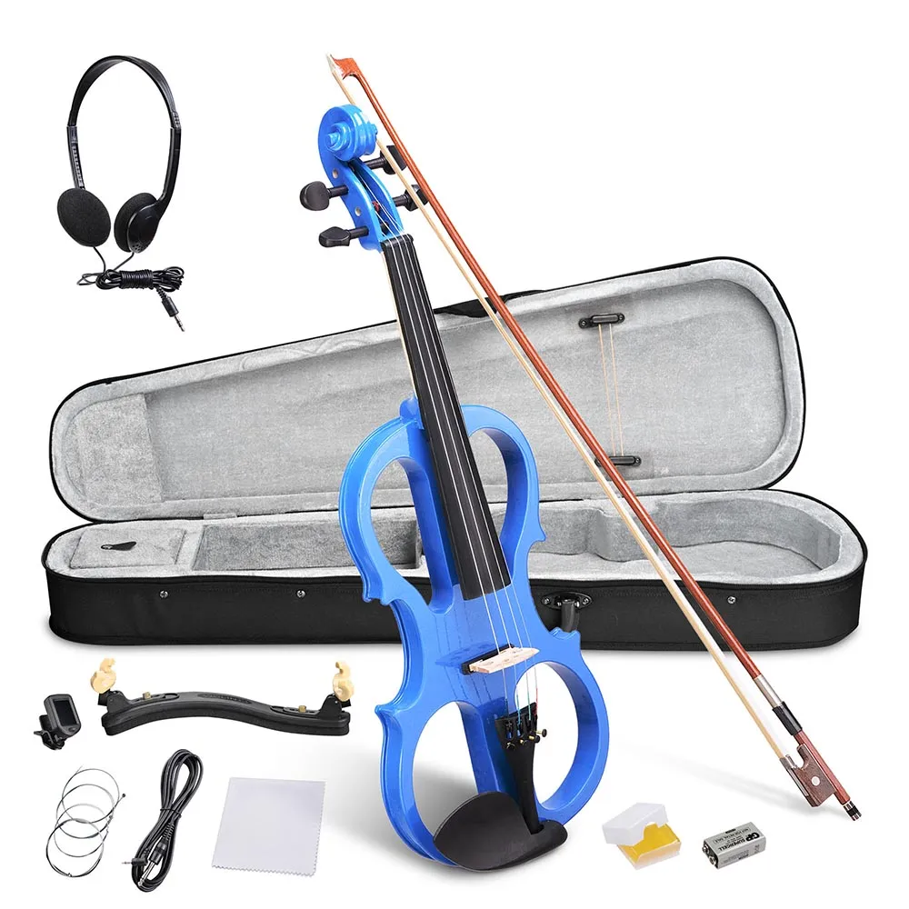 TheLAShop 4/4 Full Size Maple Silent Electric Violin Headphone Set w/ Case