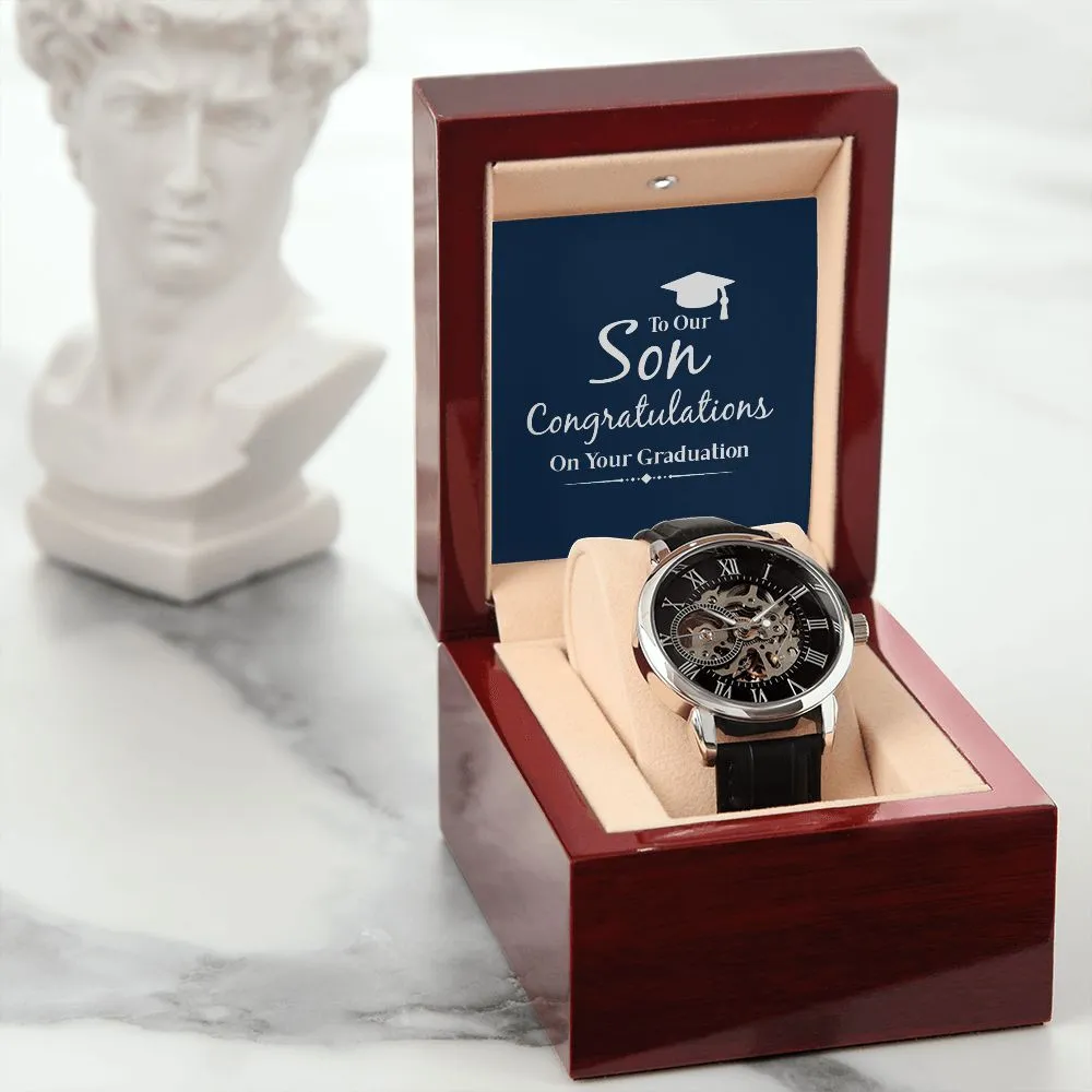 to our son congratulations on your graduation Men's Openwork Watch with Mahogany Box