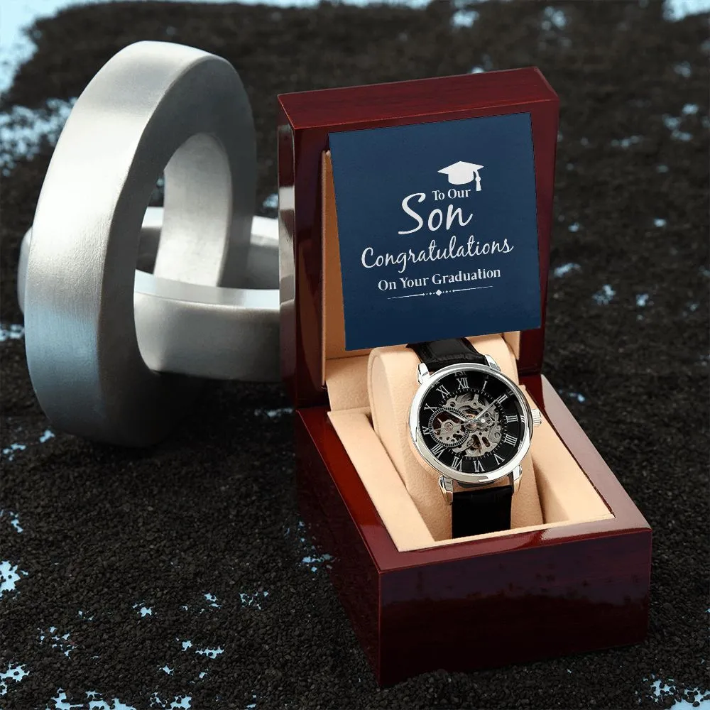 to our son congratulations on your graduation Men's Openwork Watch with Mahogany Box