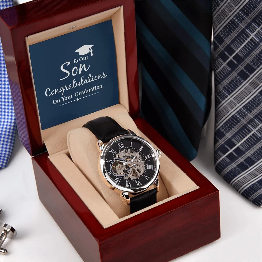 to our son congratulations on your graduation Men's Openwork Watch with Mahogany Box