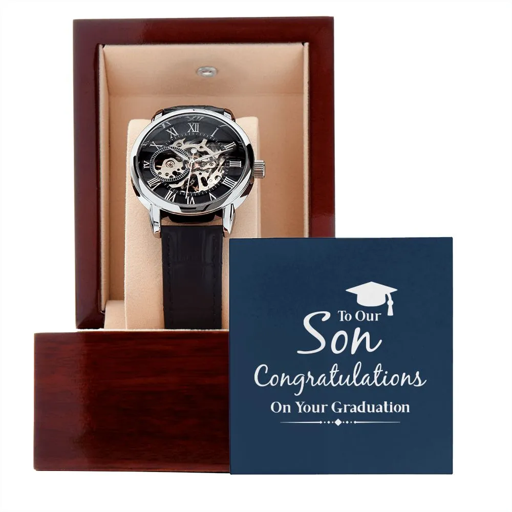 to our son congratulations on your graduation Men's Openwork Watch with Mahogany Box