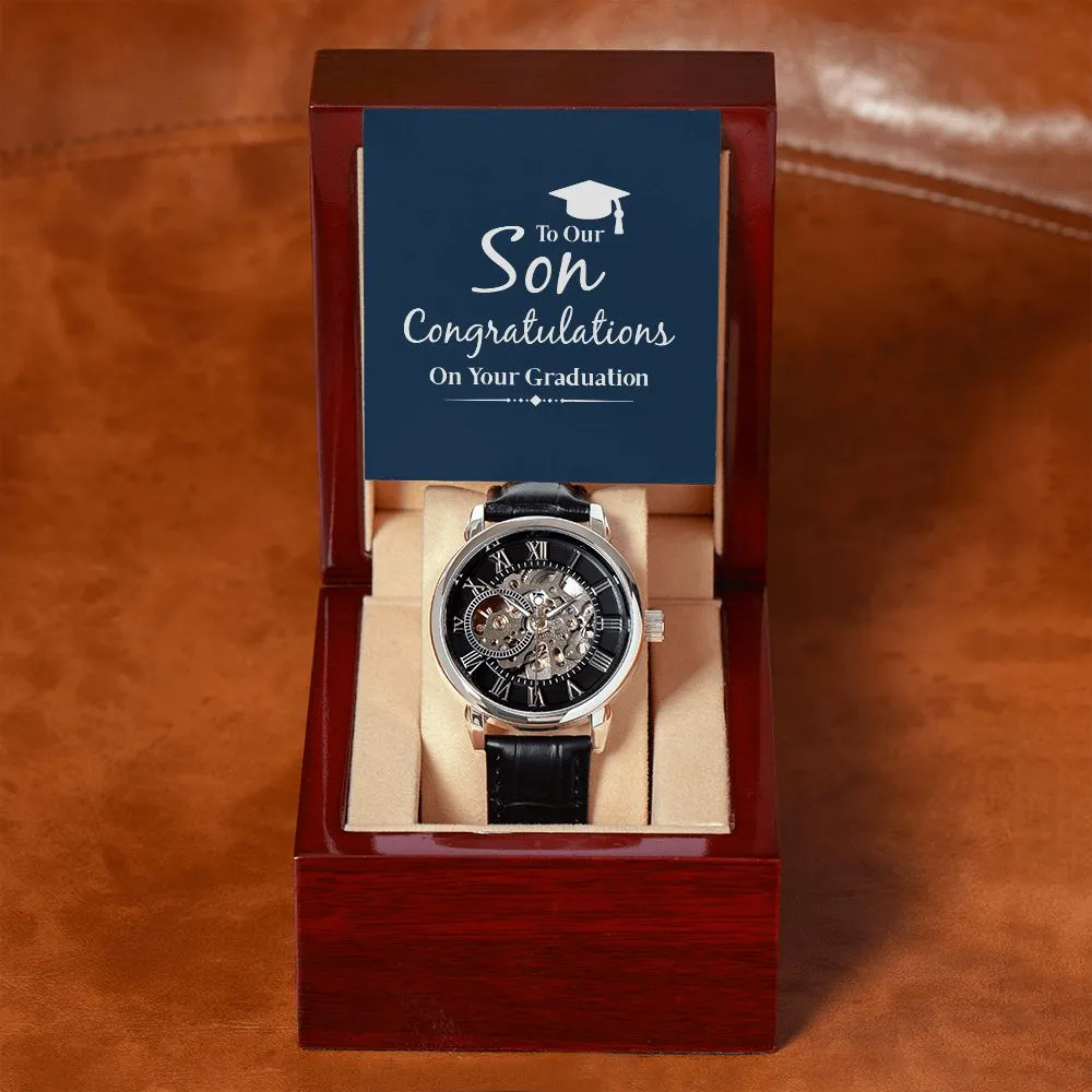 to our son congratulations on your graduation Men's Openwork Watch with Mahogany Box