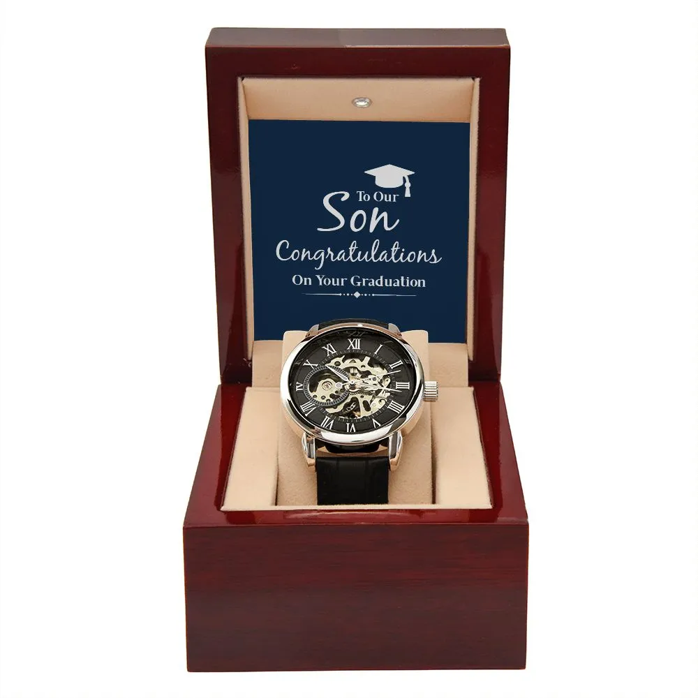 to our son congratulations on your graduation Men's Openwork Watch with Mahogany Box