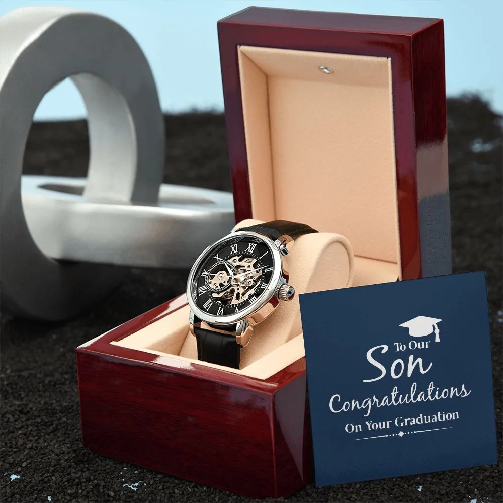 to our son congratulations on your graduation Men's Openwork Watch with Mahogany Box