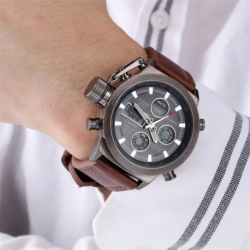 Top Brand Luxury Men Swimming Digital LED Quartz Outdoor Sports Watches Military Relogio Masculino Clock With Leather Strap