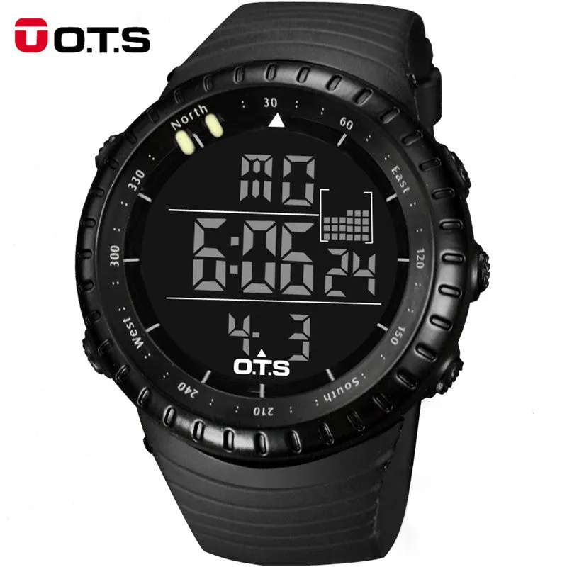 Top Brand OTS Cool Black Mens Fashion Large Face LED Digital Swimming Climbing Outdoor Man Sports Watches Christmas Boys Gift