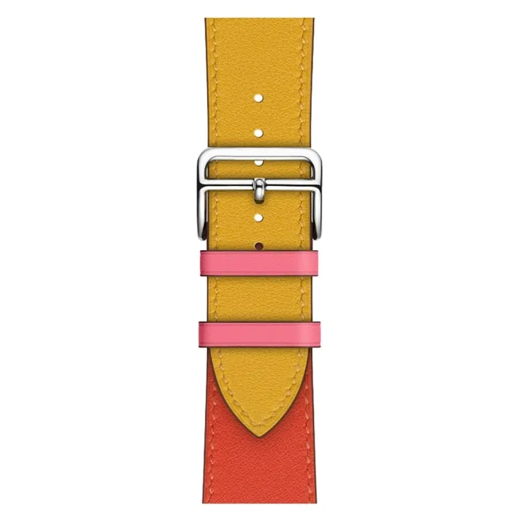 Two Color Single Loop Leather Wrist Strap Watch Band for Apple Watch Series 3 & 2 & 1 38mm, Color:Amber Orange Red Light Rose Red