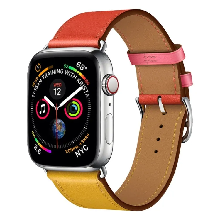 Two Color Single Loop Leather Wrist Strap Watch Band for Apple Watch Series 3 & 2 & 1 38mm, Color:Amber Orange Red Light Rose Red