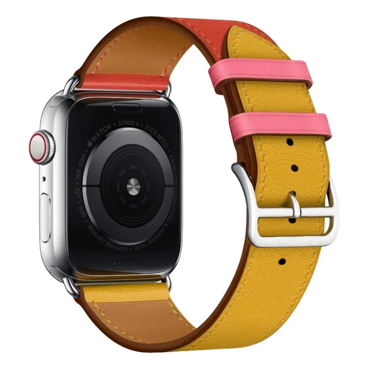 Two Color Single Loop Leather Wrist Strap Watch Band for Apple Watch Series 3 & 2 & 1 38mm, Color:Amber Orange Red Light Rose Red