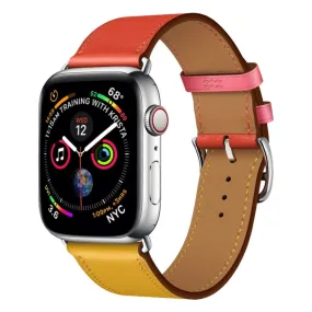 Two Color Single Loop Leather Wrist Strap Watch Band for Apple Watch Series 3 & 2 & 1 38mm, Color:Amber Orange Red Light Rose Red