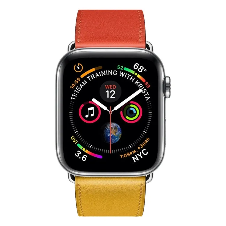 Two Color Single Loop Leather Wrist Strap Watch Band for Apple Watch Series 3 & 2 & 1 38mm, Color:Amber Orange Red Light Rose Red