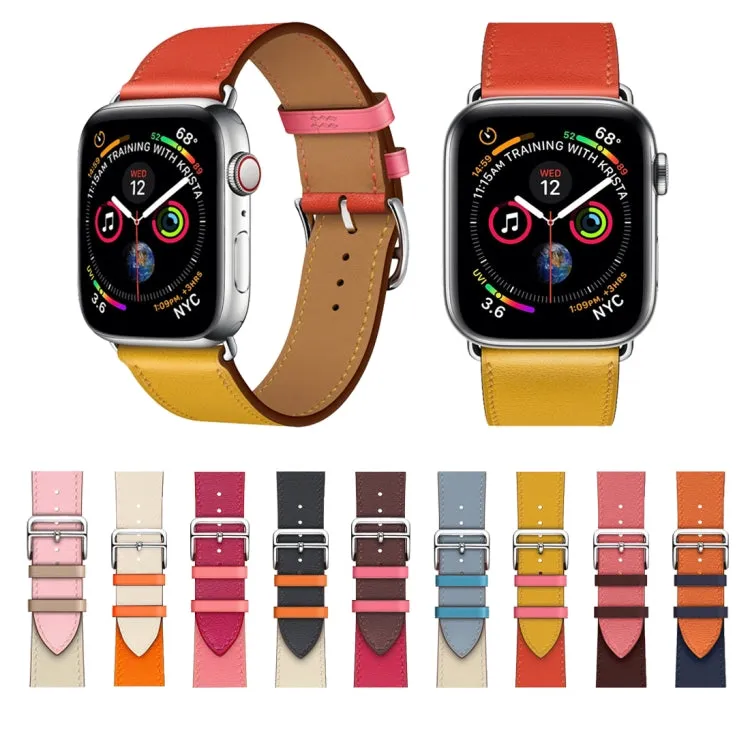 Two Color Single Loop Leather Wrist Strap Watch Band for Apple Watch Series 3 & 2 & 1 38mm, Color:Amber Orange Red Light Rose Red