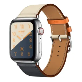 Two Color Single Loop Leather Wrist Strap Watch Band for Apple Watch Series 3 & 2 & 1 42mm, Color:Bright Blue Pink White Orange