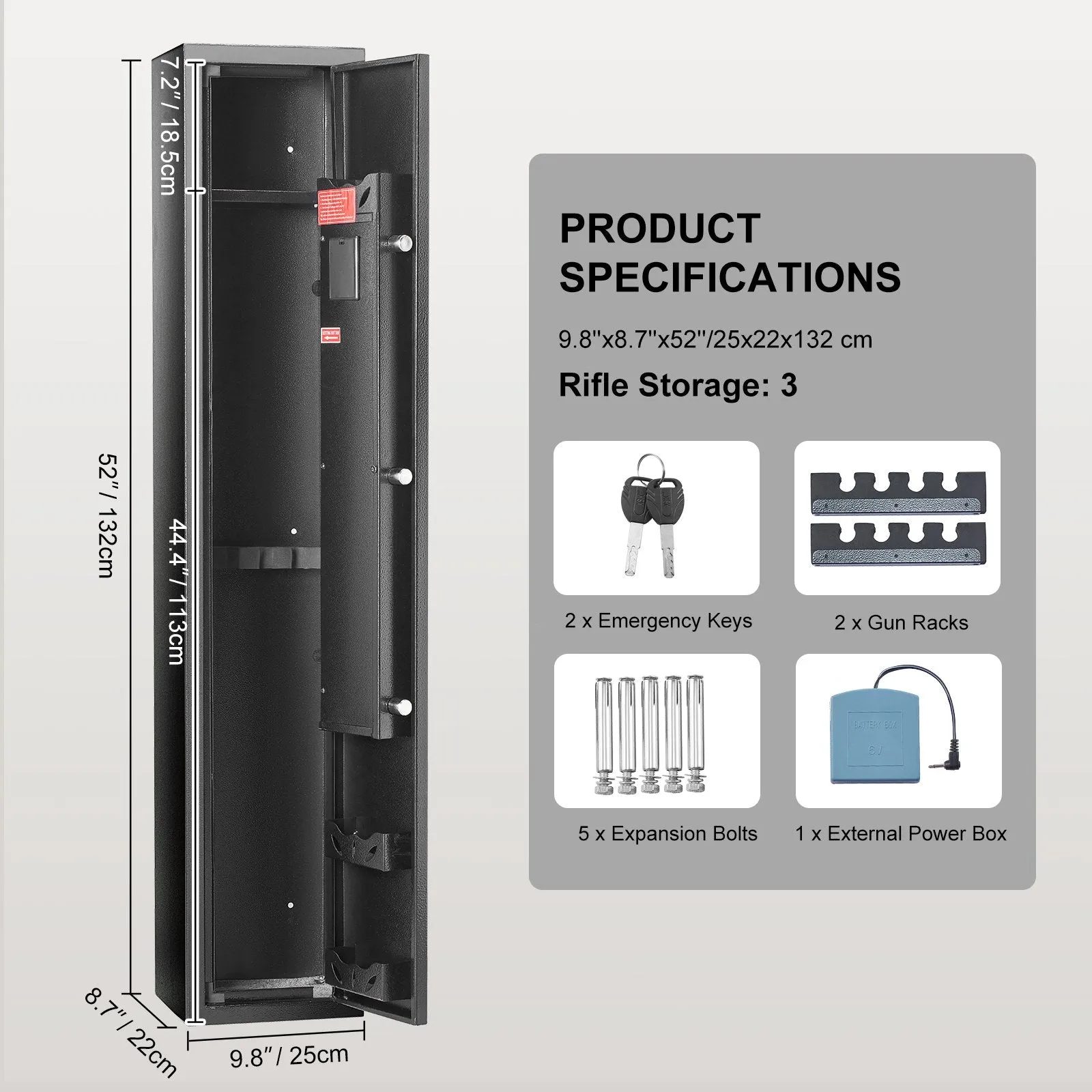 Vevor 3-Rifle Gun Safe with Removeable Shelf and Lock w/ Digital Keypad New