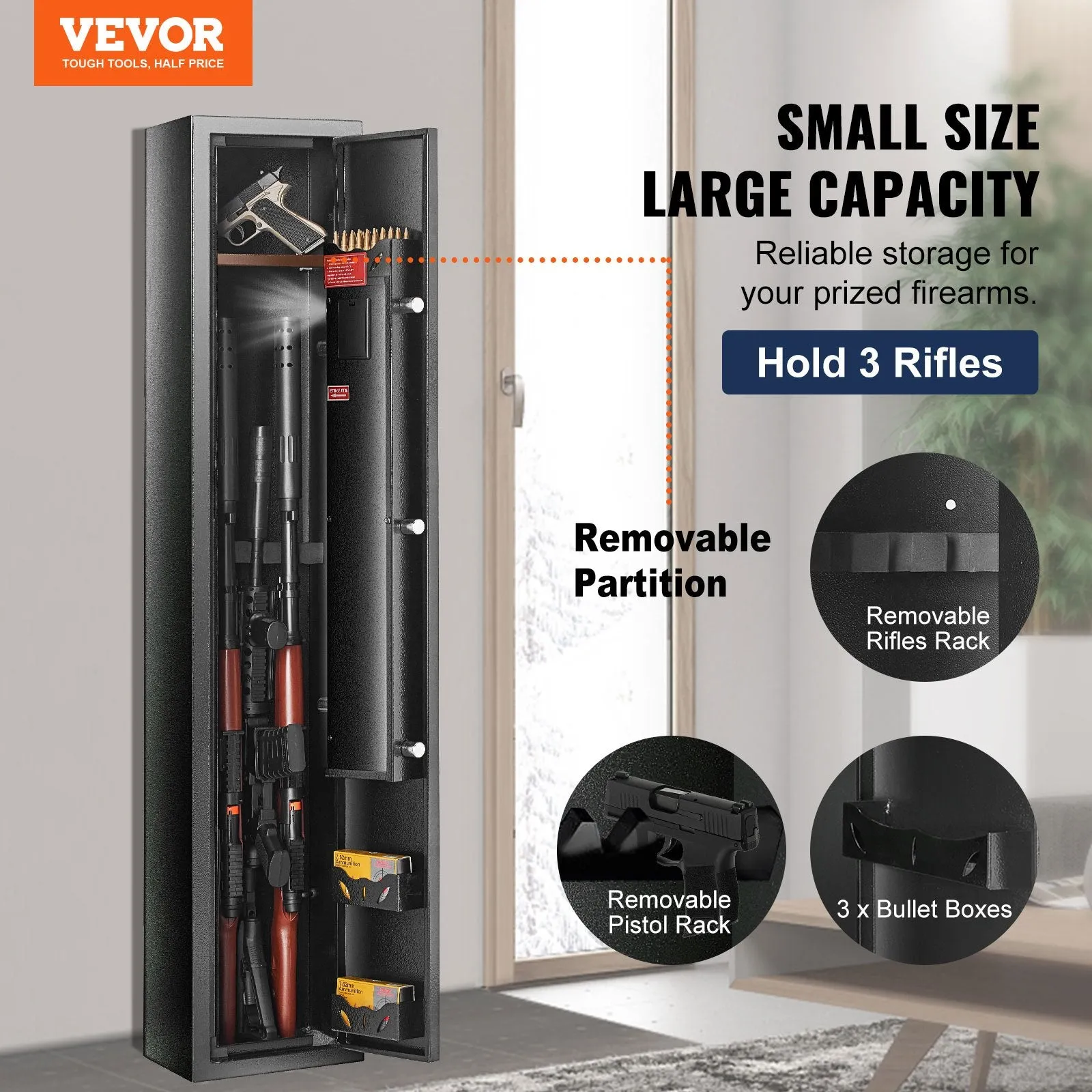 Vevor 3-Rifle Gun Safe with Removeable Shelf and Lock w/ Digital Keypad New