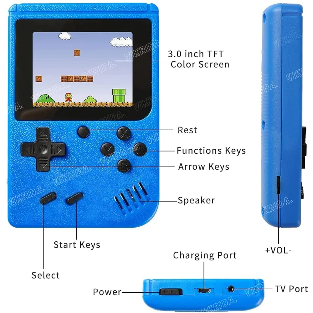 VikriDA Game Box 400 in 1: Handheld Retro Game Console with 400 Classic Games, 2 Player Capability, TV Output, Portable & Rechargeable, Perfect Gift for Kids 7-12