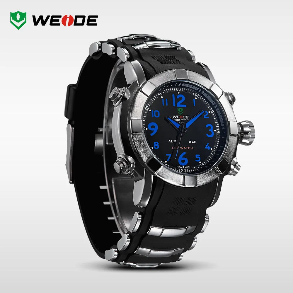 WEIDE Clock Water Resistant For Man Brand Luxury Round Shape Black Silicone Band Digital Japan Quartz Movements Alarm LED Watch