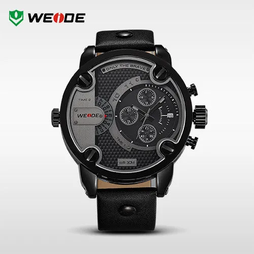 WEIDE New Quartz Watch Men's Sports Over size Military Leather Watches Men Luxury Brand 30 Meters Water Resistant