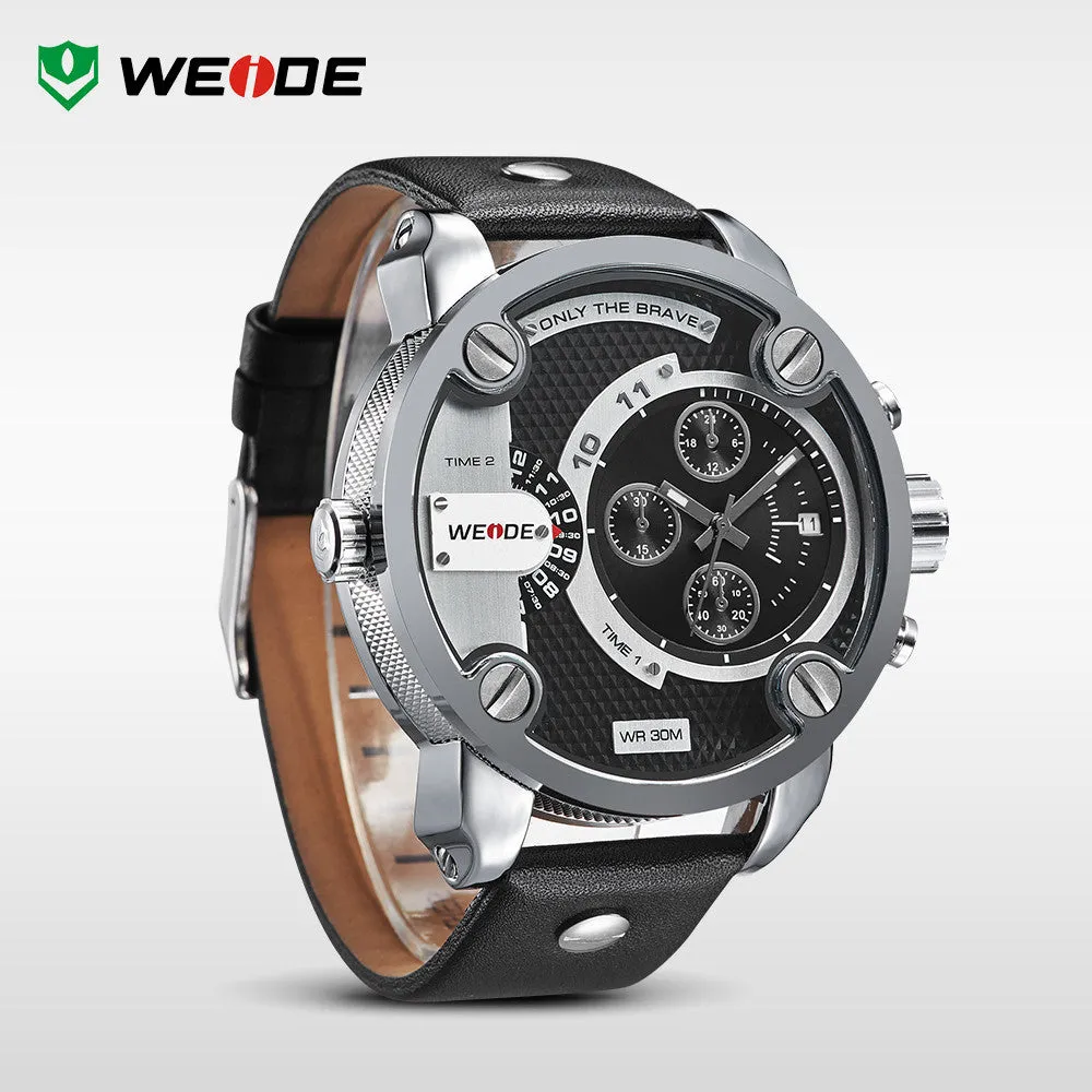 WEIDE New Quartz Watch Men's Sports Over size Military Leather Watches Men Luxury Brand 30 Meters Water Resistant