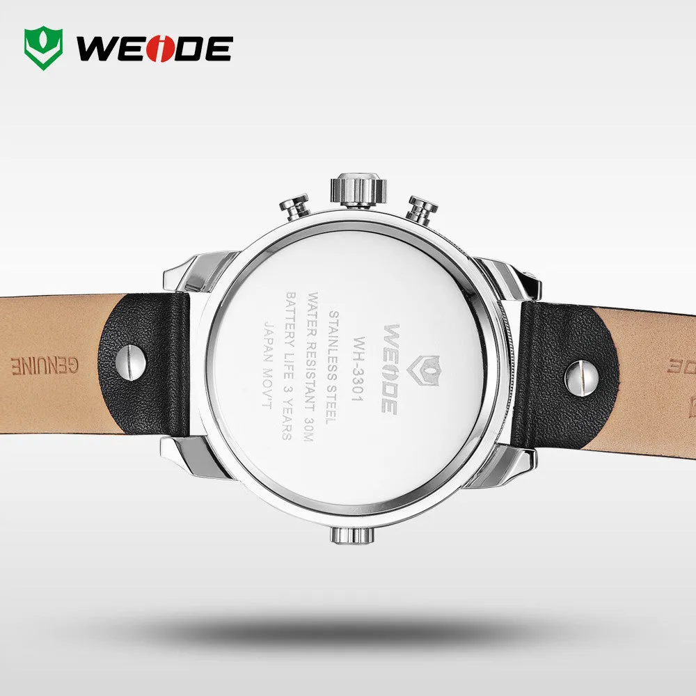 WEIDE New Quartz Watch Men's Sports Over size Military Leather Watches Men Luxury Brand 30 Meters Water Resistant