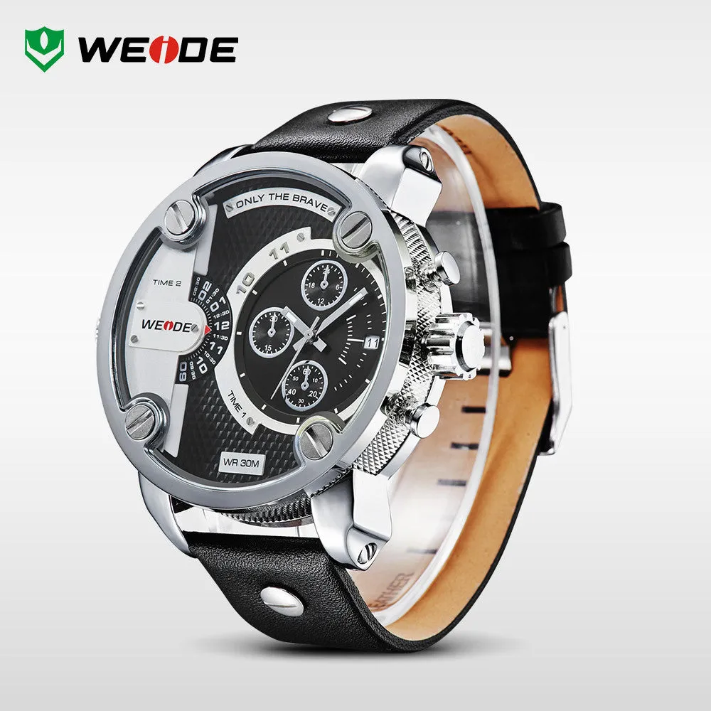 WEIDE New Quartz Watch Men's Sports Over size Military Leather Watches Men Luxury Brand 30 Meters Water Resistant