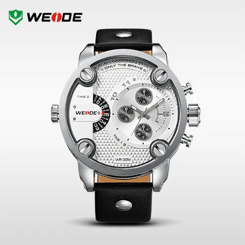 WEIDE New Quartz Watch Men's Sports Over size Military Leather Watches Men Luxury Brand 30 Meters Water Resistant