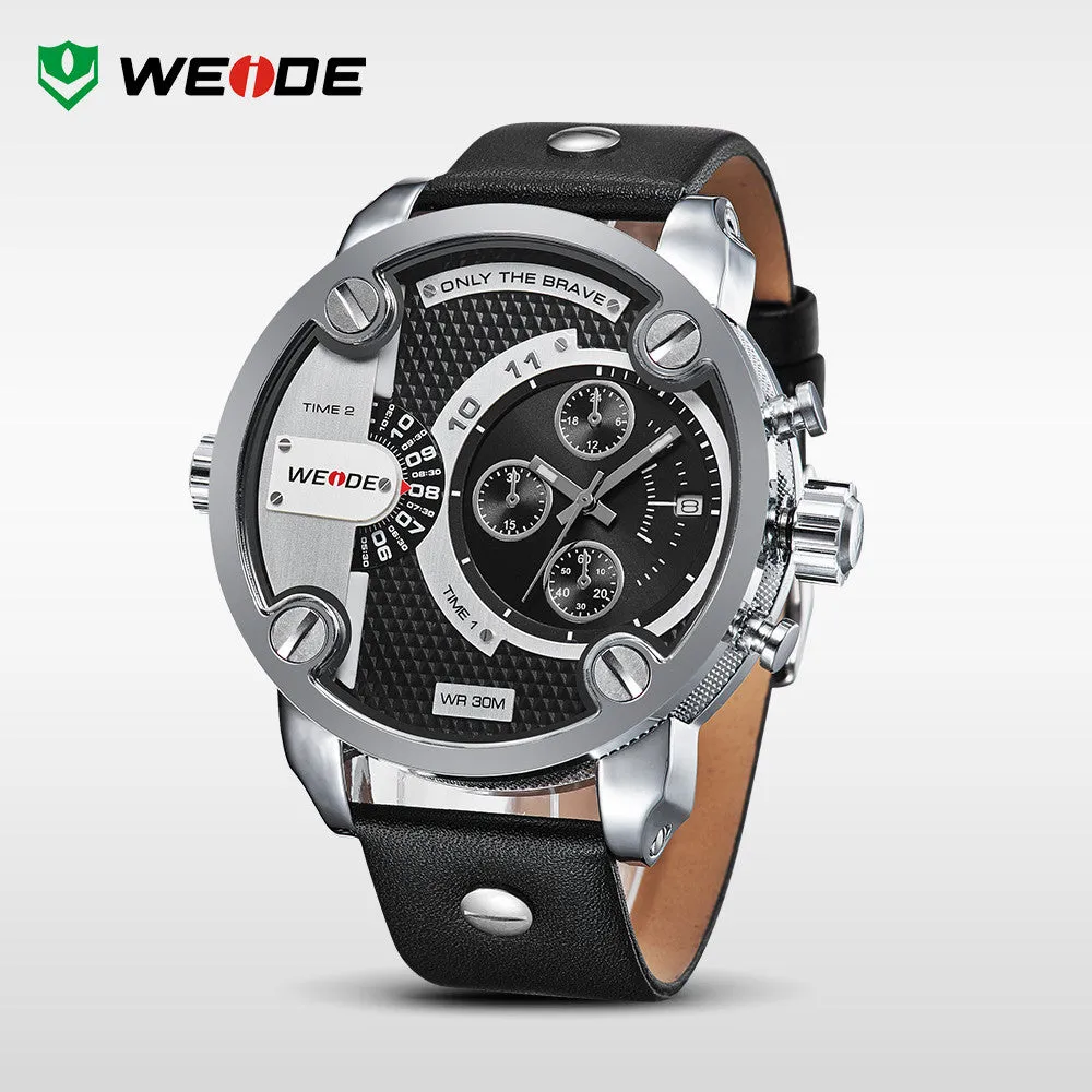 WEIDE New Quartz Watch Men's Sports Over size Military Leather Watches Men Luxury Brand 30 Meters Water Resistant