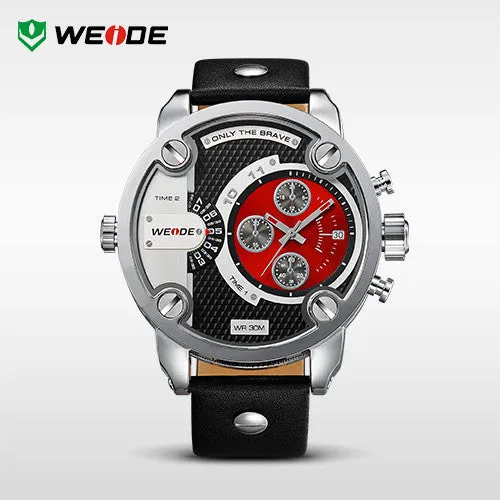 WEIDE New Quartz Watch Men's Sports Over size Military Leather Watches Men Luxury Brand 30 Meters Water Resistant