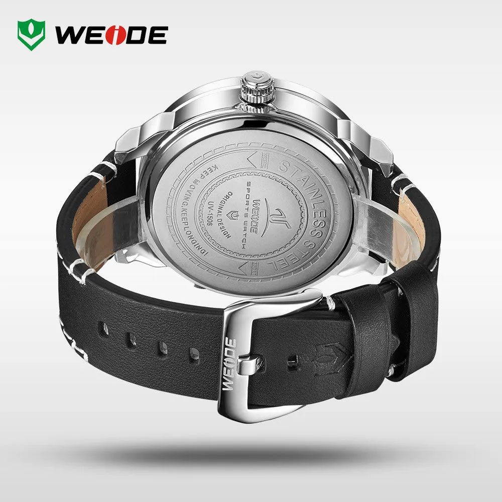 WEIDE Universe 3 Time Zones Watch Men Sport Water Resistant 3ATM Men's Quartz Movement Military Original Leather Strap Watches