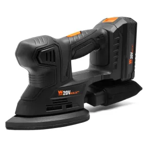 WEN 20401 20V Max Cordless Detailing Palm Sander with 2.0 Ah Lithium-Ion Battery and Charger