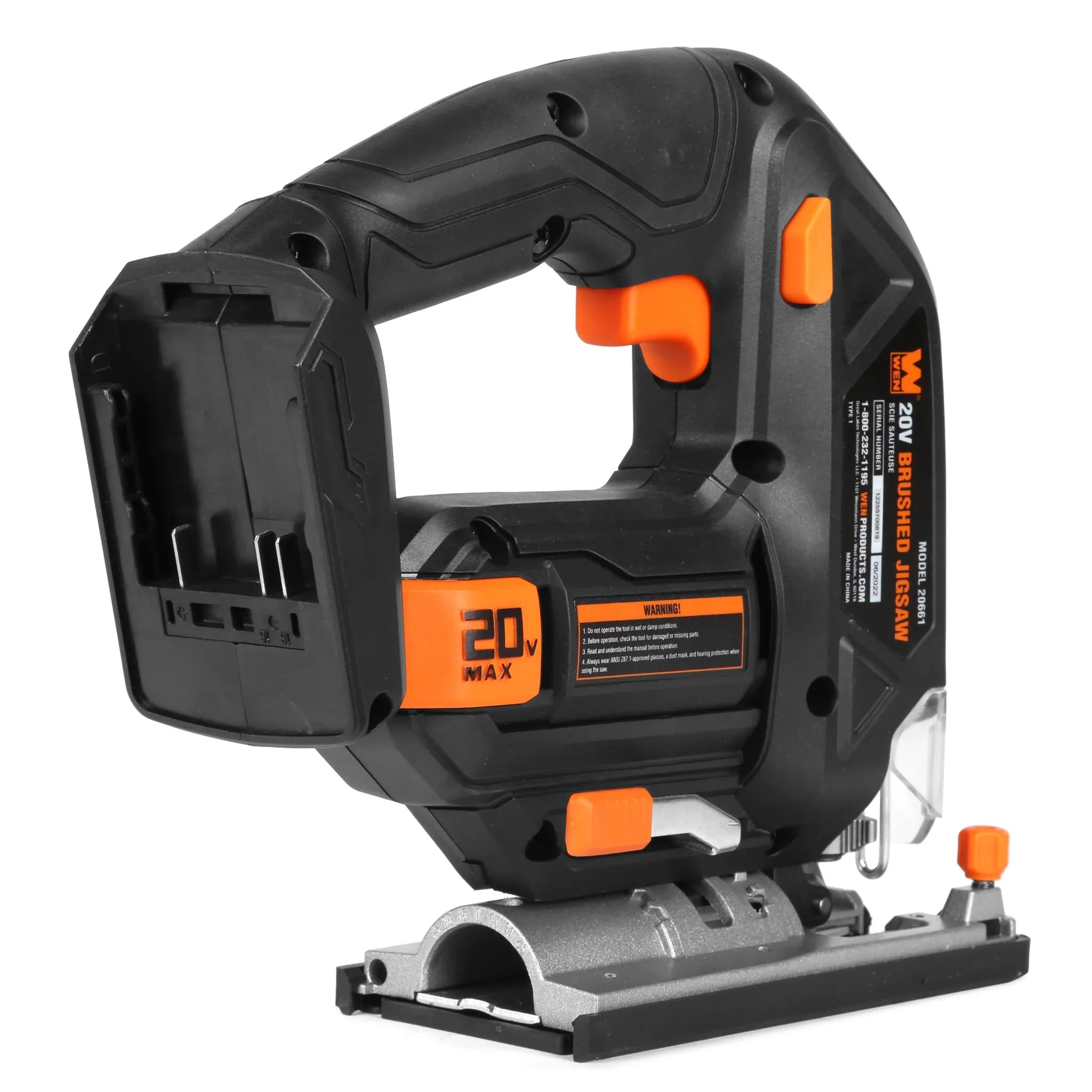 WEN 20661 20V Max Cordless Jigsaw with 2.0 Ah Lithium Ion Battery and Charger