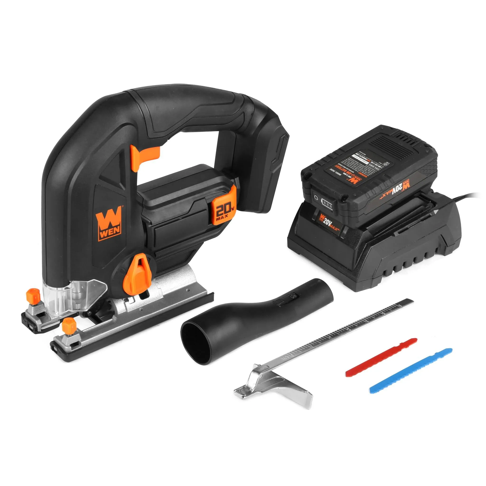 WEN 20661 20V Max Cordless Jigsaw with 2.0 Ah Lithium Ion Battery and Charger